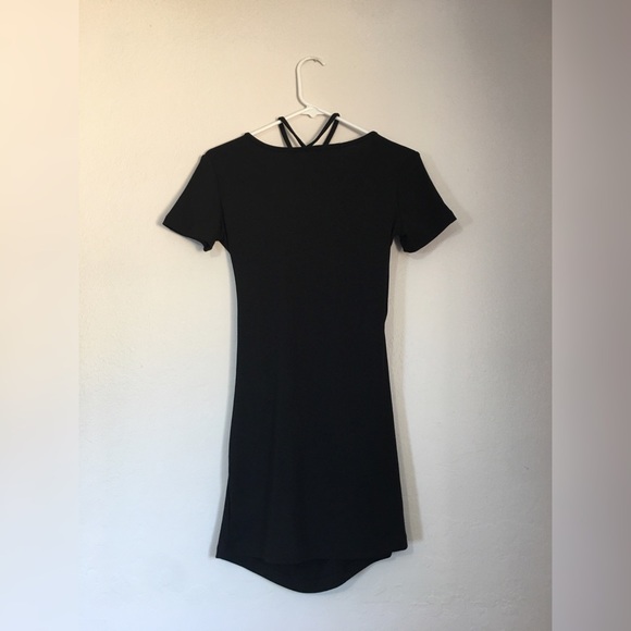 Black Tshirt Dress with Front Drape Design - Picture 2 of 5